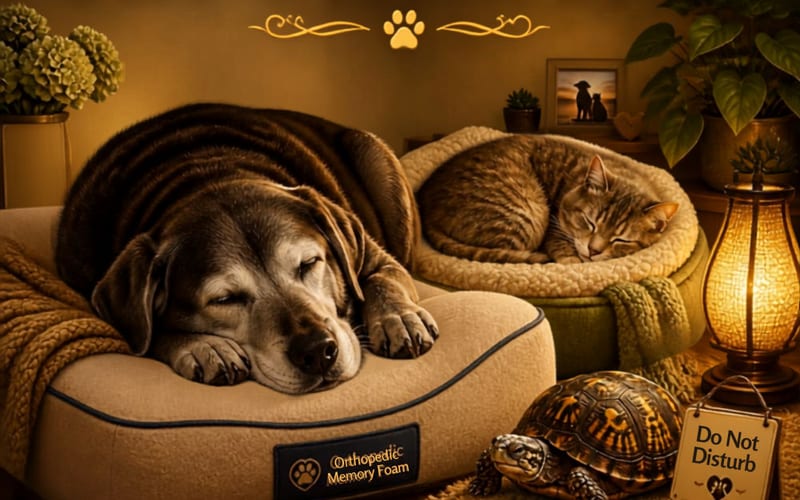 Senior dog resting peacefully in a calm multi-pet home
