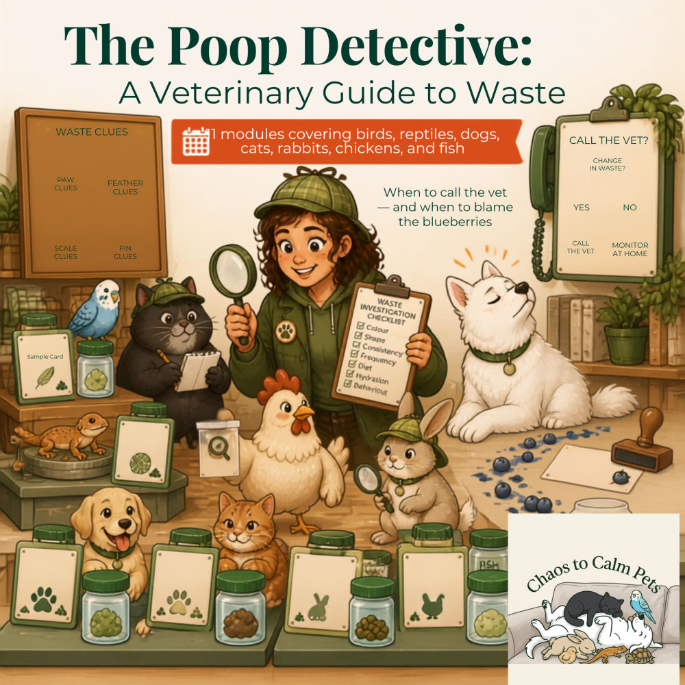 Dog with magnifying glass — the Poop Detective is on the case