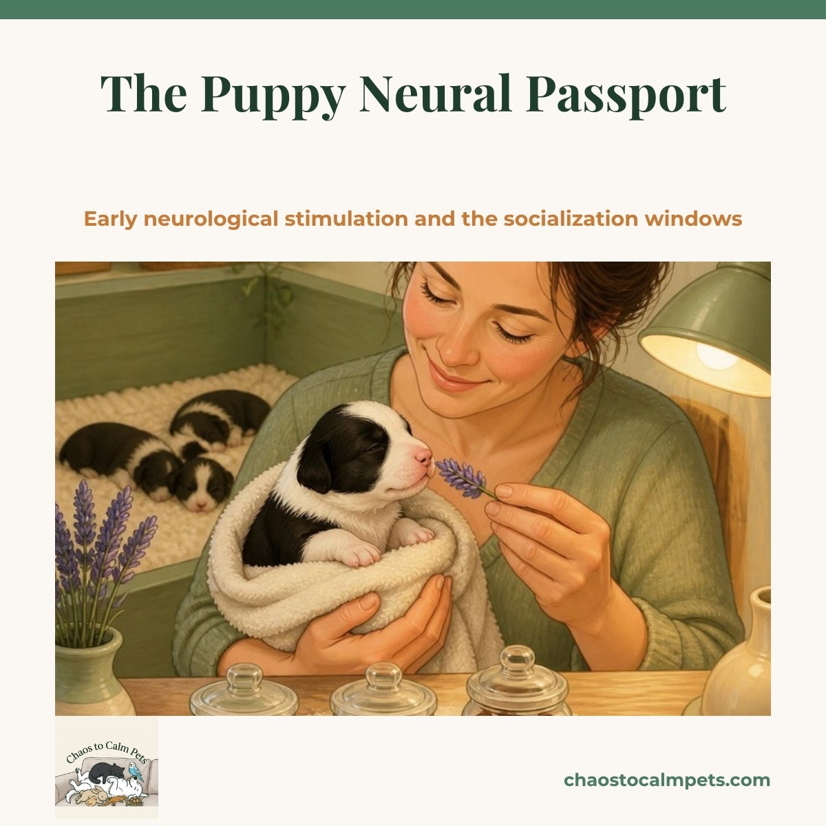 A tiny black-and-white Border collie puppy carried in a woman's arms at a quiet park bench, watching a cyclist and a man with a hat pass at a distance, a line of cheese cubes on a wobbly balance board at her feet